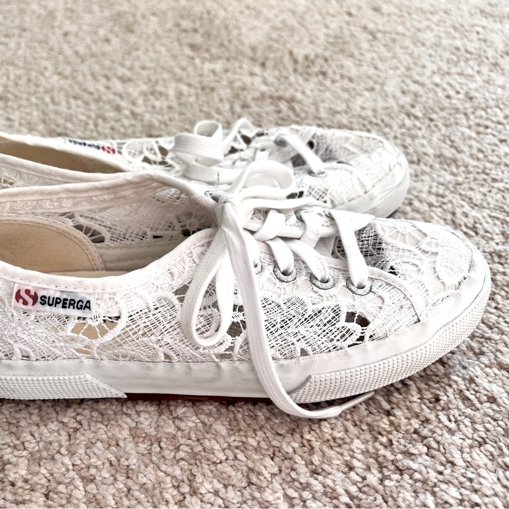 SUPERGA macrame white lace sneakers size 7.5